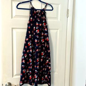 Pixley Navy cinch waist halter style dress. Knee length